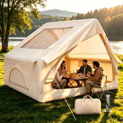 Inflatable Tent 3‑4 Person Glamping Cabin Tent with Hand Pump, Easy Setup 4‑Season Waterproof Shelter for Camping, Hiking & Outdoor Trips