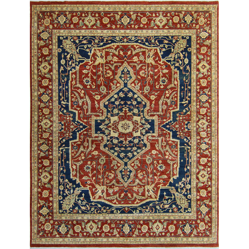 Tapis de zone en laine 9 pi x 12 pi à main one-of-kind noué la rouille Romona