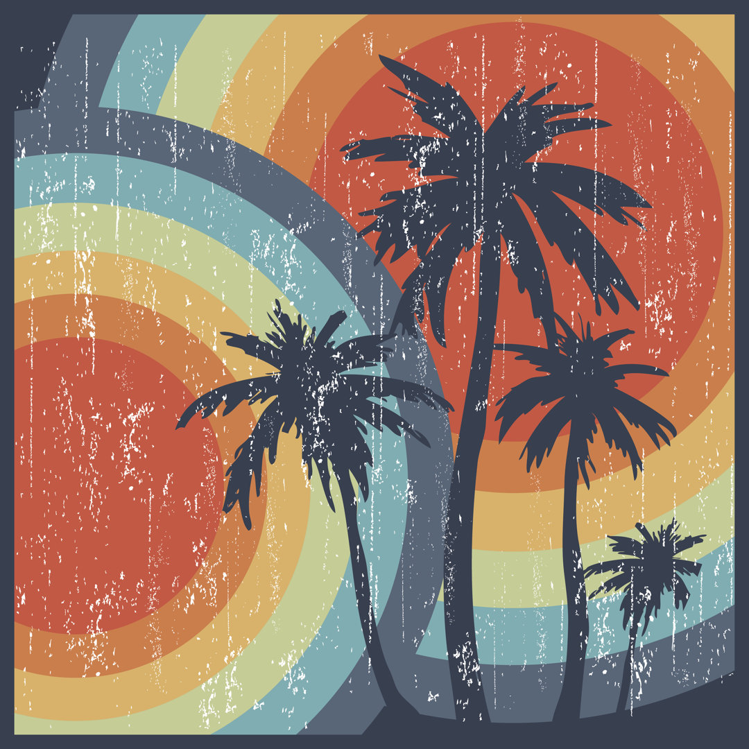 Retro Palm Trees von Kycstudio - Druck auf Leinwand ohne Rahmen