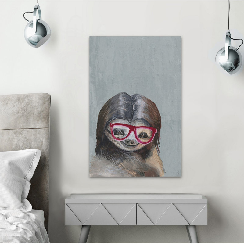 Nerdy Sloth II - Wrapped Canvas Painting, 38cm H x 25cm W