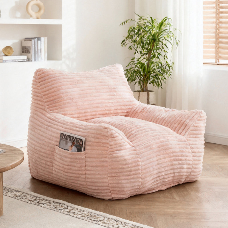 Fauteuil à billes pour adultes, très grand canapé-lit confortable pour chambre à coucher et dortoir, Velours côtelé rose