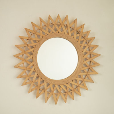 24'' Solana Mirror, Wallmounted Bamboo Artistry Circle Mirror With Hemp, Irregular Shape, Suitable For Bathroom, Bedroom, Living Room, Entryway, Etc.