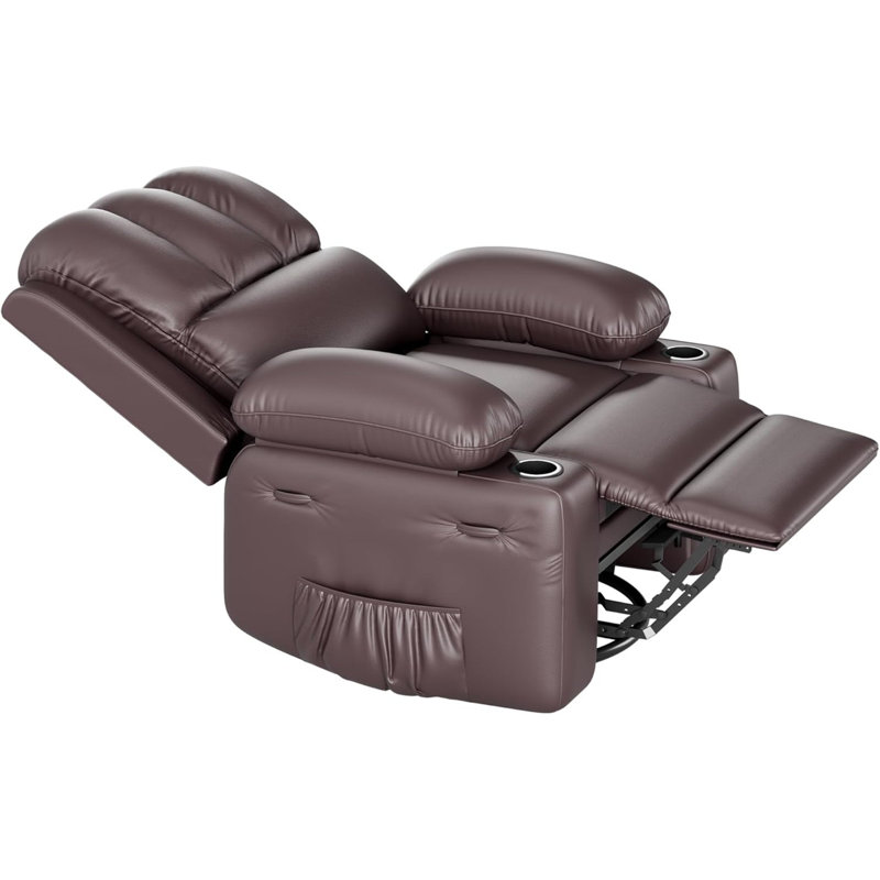 Oversized Manual Recliner with 2 Cup Holders and Side Pocket, Coffee