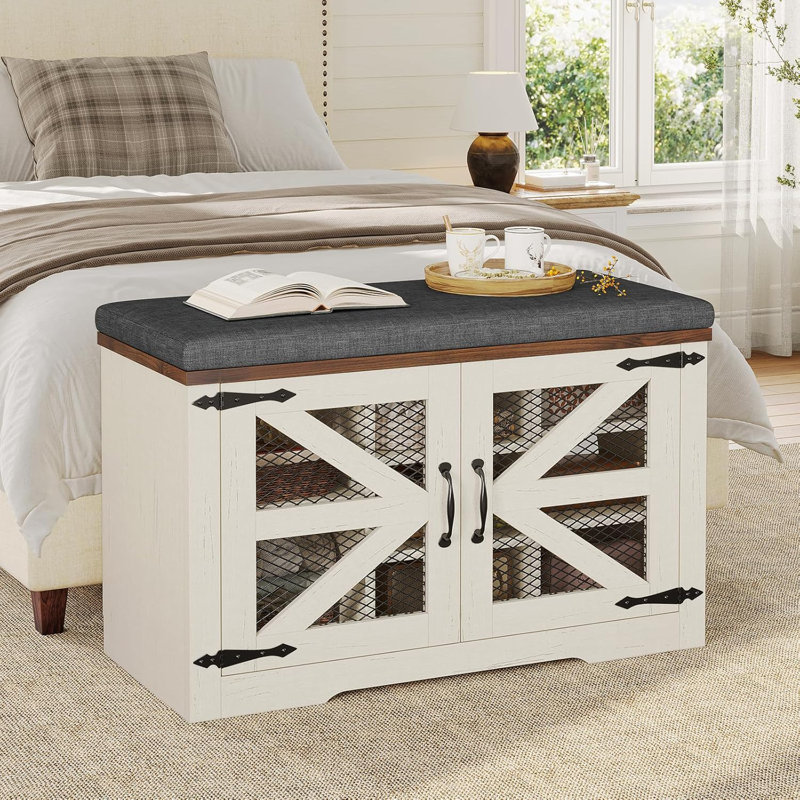Farmhouse Storage Bench with Cushion