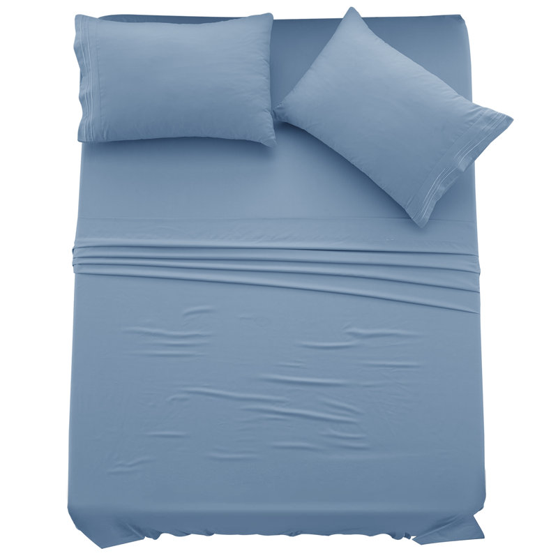 Lux Decor 4-Piece Ultra Soft Microfiber Sheet Set Deep Pocket Fitted Sheet, Wrinkle-Resistant & Easy Care Bedding, Blue