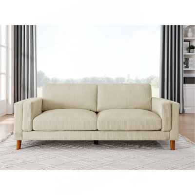 Corduroy Upholstered Square Arm Sofa With Wooden Legs