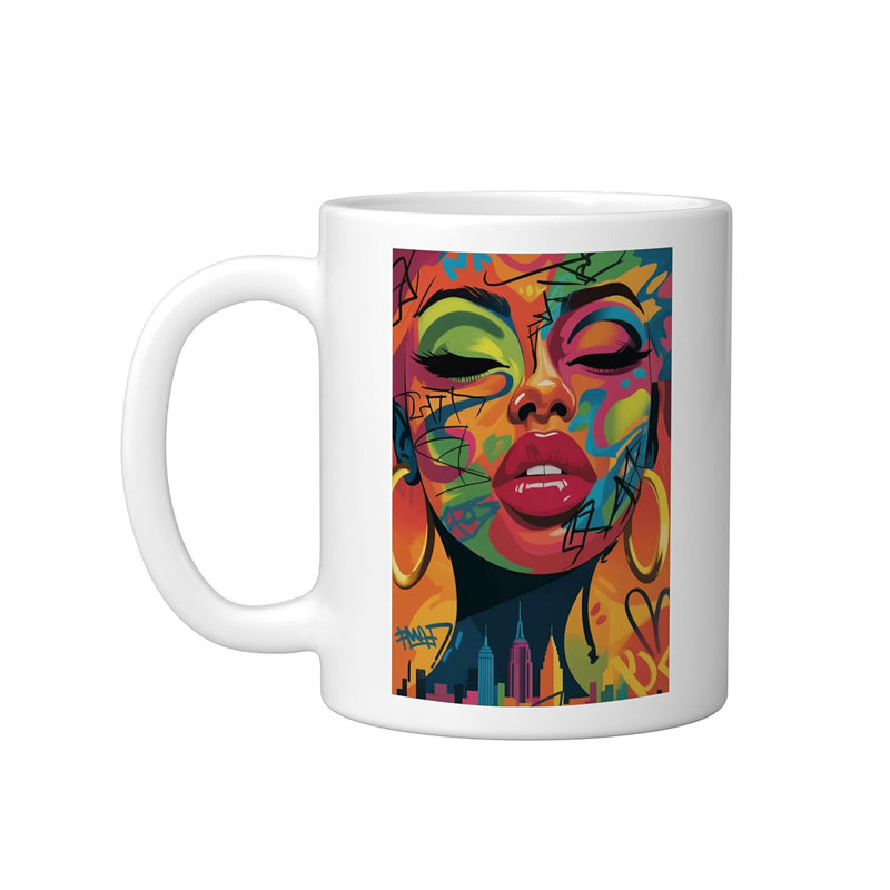 Colorful Abstract Woman City Art Graphic Ceramic Mug, 11oz