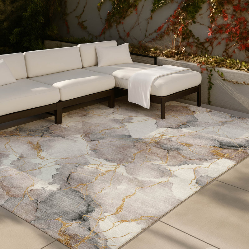 Machine Washable Indoor/Outdoor Chantille ACN2591 Abstract Rug, 8' x 10', Khaki