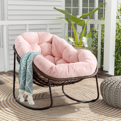 Outdoor Rocking Chair,Patio Oversized Rattan Egg Rocking Chair, Indoor Padded Cushion Rocker Chair by Dakota Fields