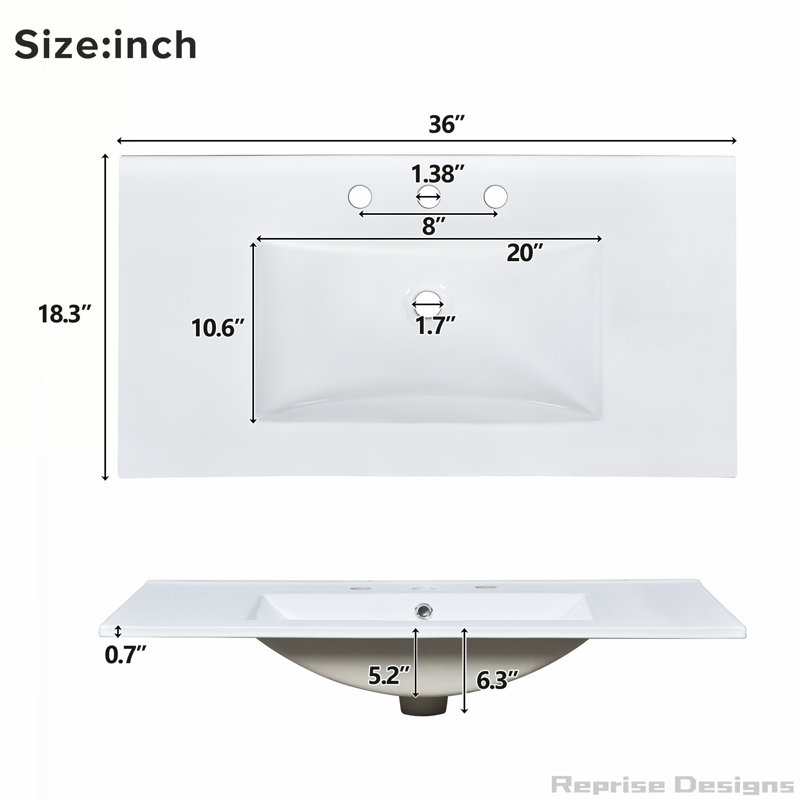 Meuble-lavabo 36 po avec lavabo en céramique, tablette réglable, tiroir double couche