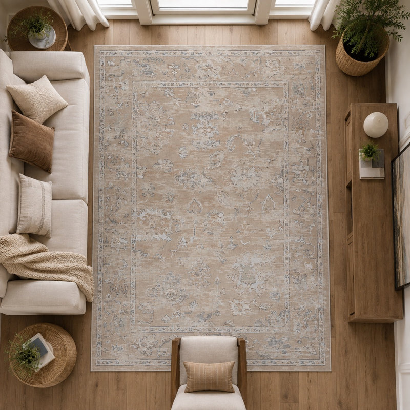 Tapis brun, ivoire, taupe et blanc Panettone, Rectangulaire 8 pi x 10 pi