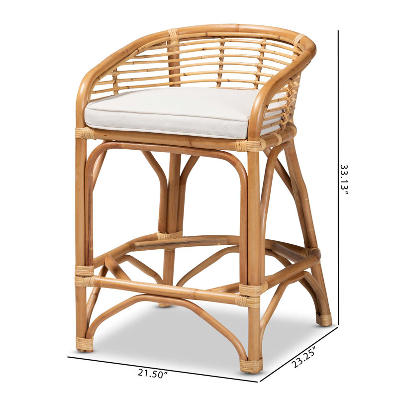Tabouret de bar moderne avec siège en tissu et structure en rotin naturel