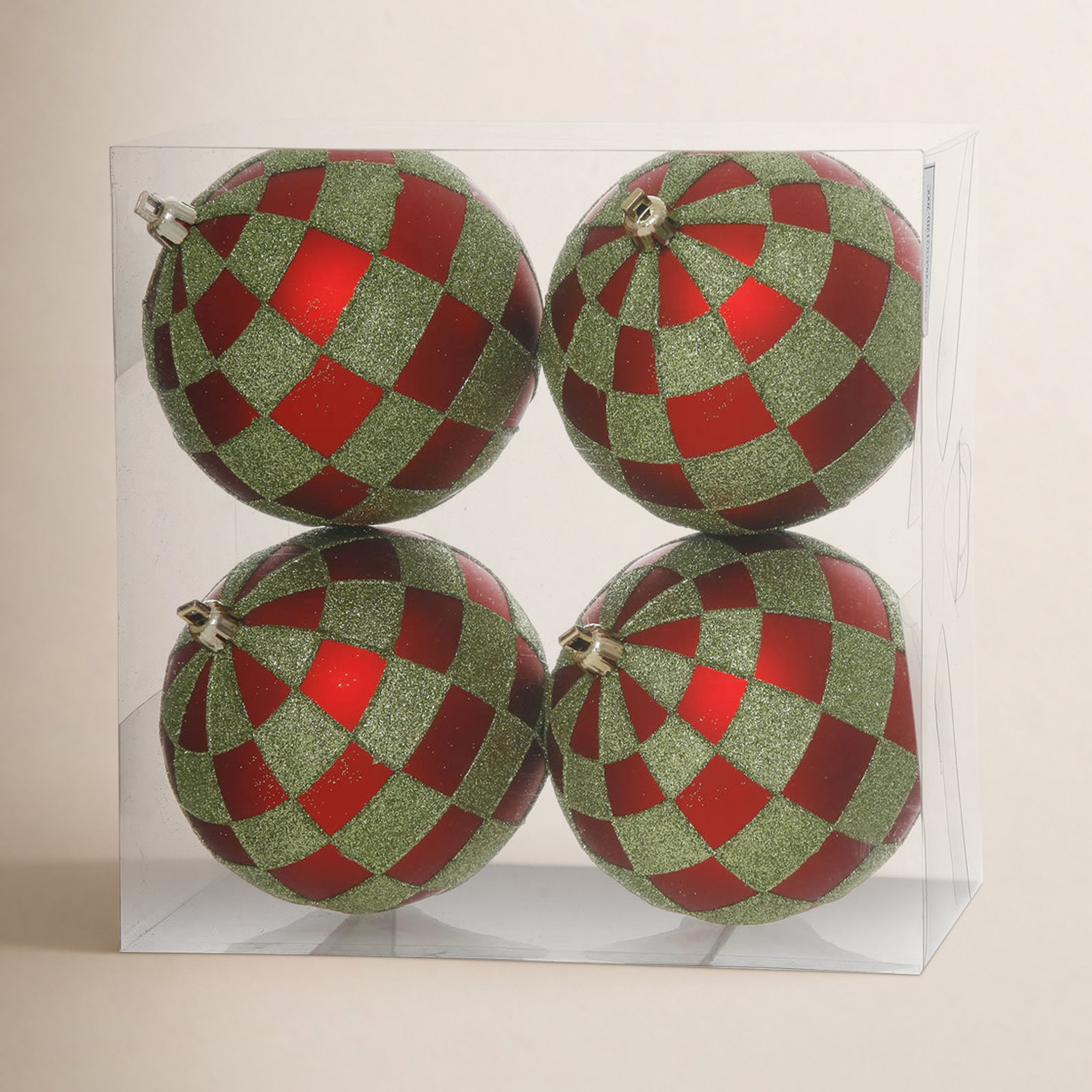 Glitter 4" Shatterproof Bauble, Red / Lime