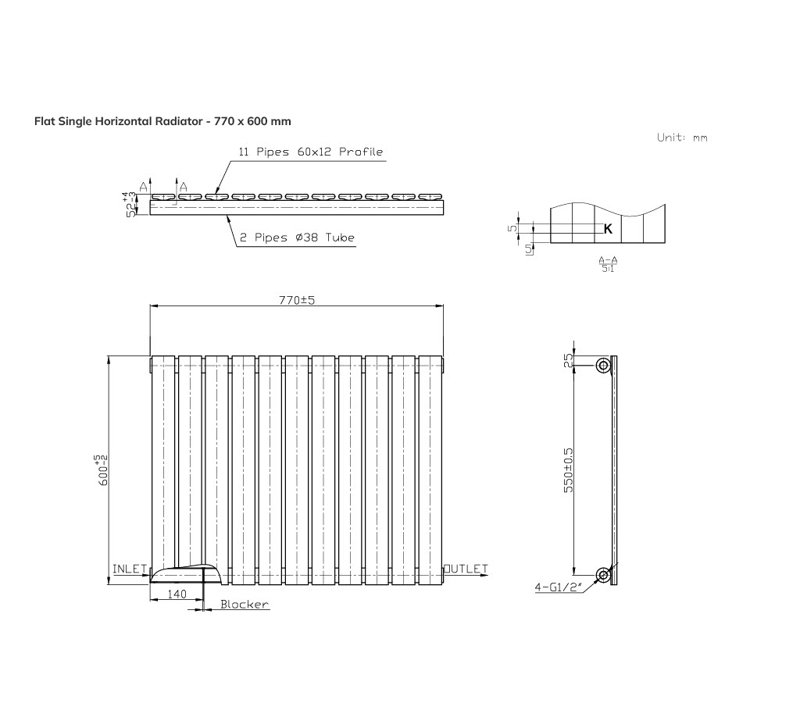 Designer Radiator, White, 23cm H x 30cm W x 3cm D