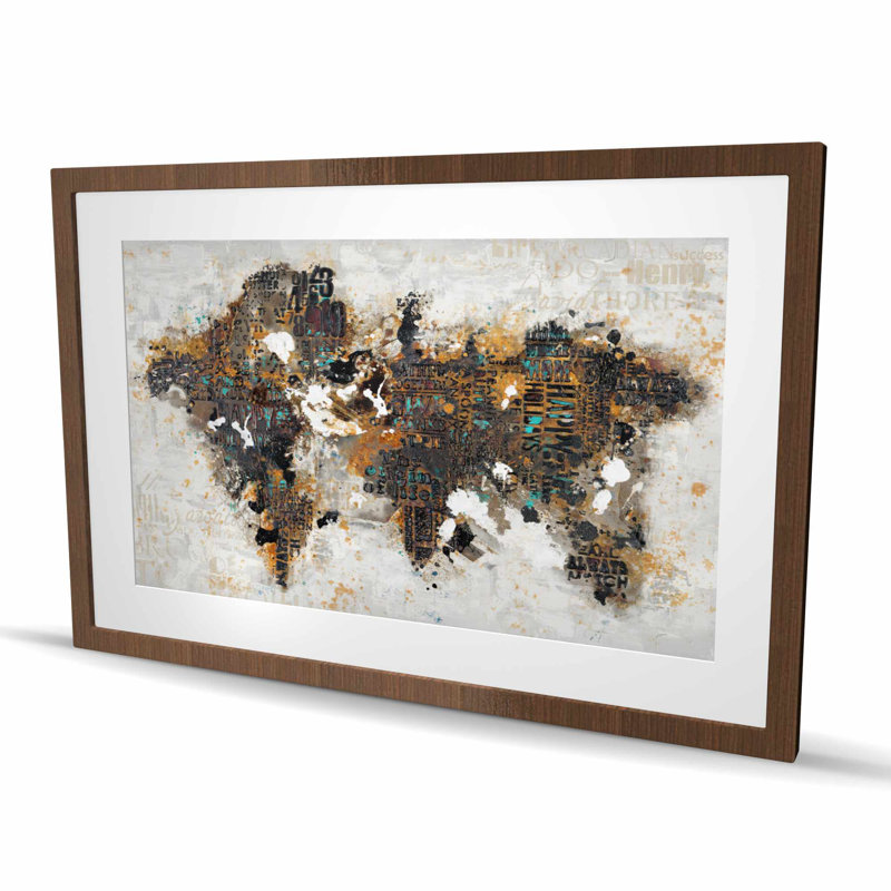 Abstract World Map with Typography | Modern Framed Print
