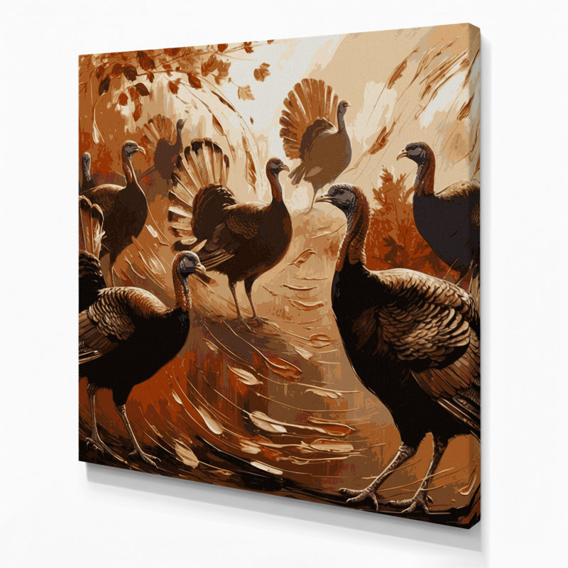 Thanksgiving Turkey silhouettes and illustrations Brown Canvas Wall Art, 8" H x 8" W