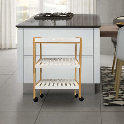 Arroyo-Cruz 3-Tier Bamboo Kitchen Trolley with Removable Tray, Wheels, Storage, and Christmas Gift