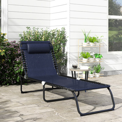 Fauteuil de détente Beach Sun - 4 dossier réglable, filet respirant bleu foncé pour l'inclinaison de bronzage extérieur