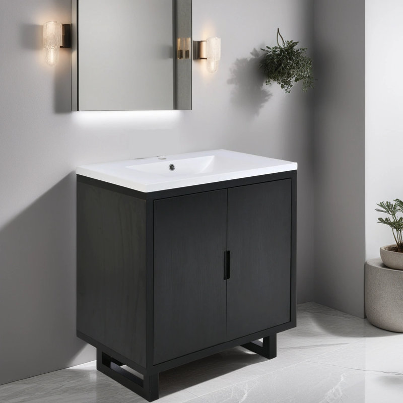 Rayirth 30.04'' Single Bathroom Vanity with Resin Top, Black