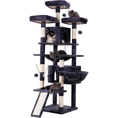 Cat Tree, 71 Inches XL Large Cat Tower For Indoor Cats, Multi-Level Cat House With 3 Padded Perches, Big Scratcher, Cozy Basket, 2 Cat Condos And Scratching Posts, MPJ034GR