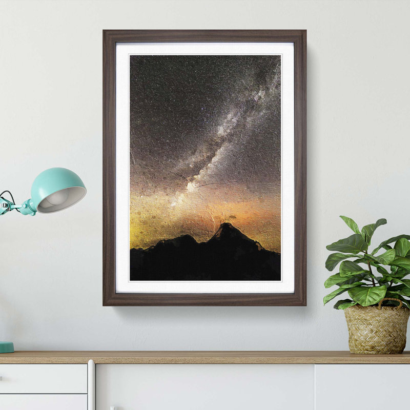 The Milky Way over Montana - Picture Frame Painting Print, 48cm H x 36cm W x 2cm D, Walnut Framed