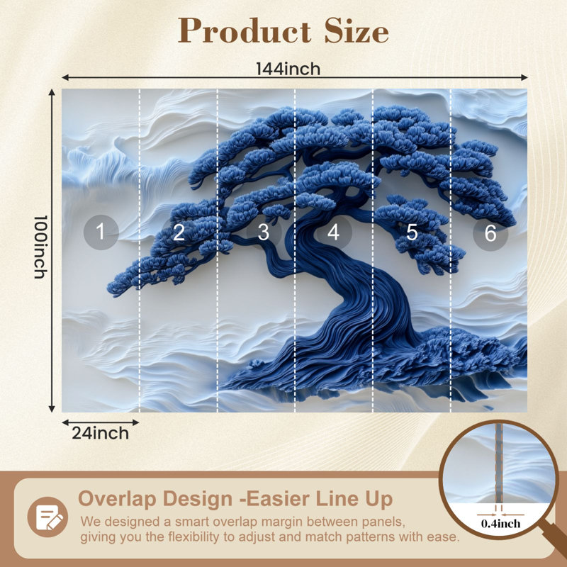 Papier peint adhésif auto-adhésif pour chambre à coucher pelez et collez 144 po x 100 po, style Bonsai, L 144 po x l 100 po