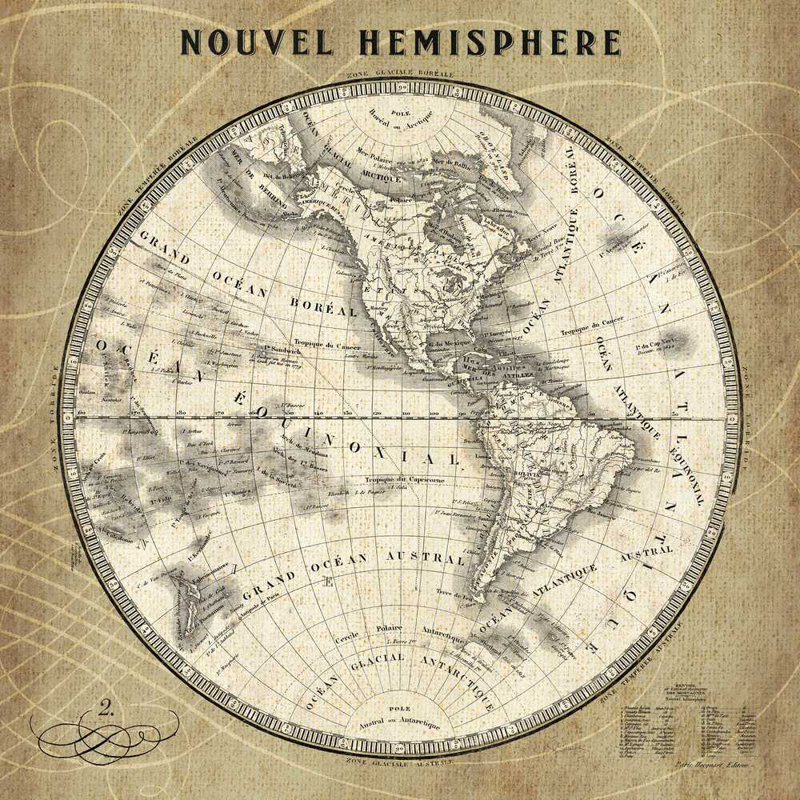 Carte du monde français III, H 12 po x l 12 po x P 1,25 po