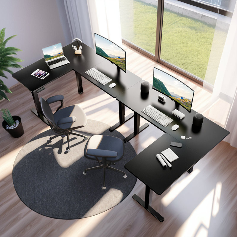 L-Shaped Standing Desk, Ergonomic Large Computer Table with Left and Right Interchangeable Installation, Adjustable Height Electric Desk With Memory Controller，63"x 55"