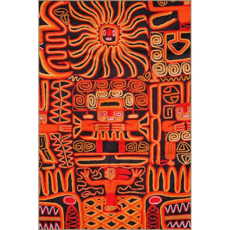 Tapis orange à motif abstrait orange, Rond 3 pi 4 po