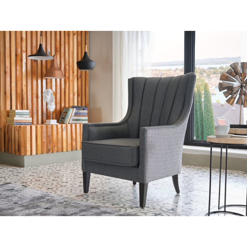 Palmer 29.5'' Wide Wingback Chair, Gray Polyester Blend
