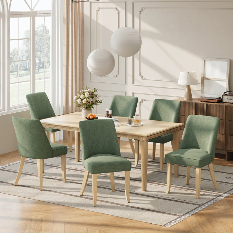 Chaise de salle à manger rembourrée moderne à haut dossier avec pieds en bois massif Parsons, Vert, Naturel