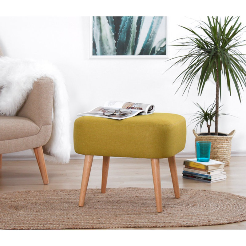 Conway 50cm Wide Square Footstool Ottoman, Yellow