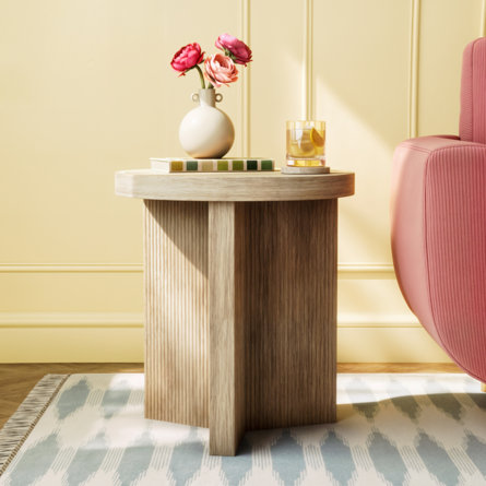 Cream-coloured wooden console table with one drawer and a shelf.