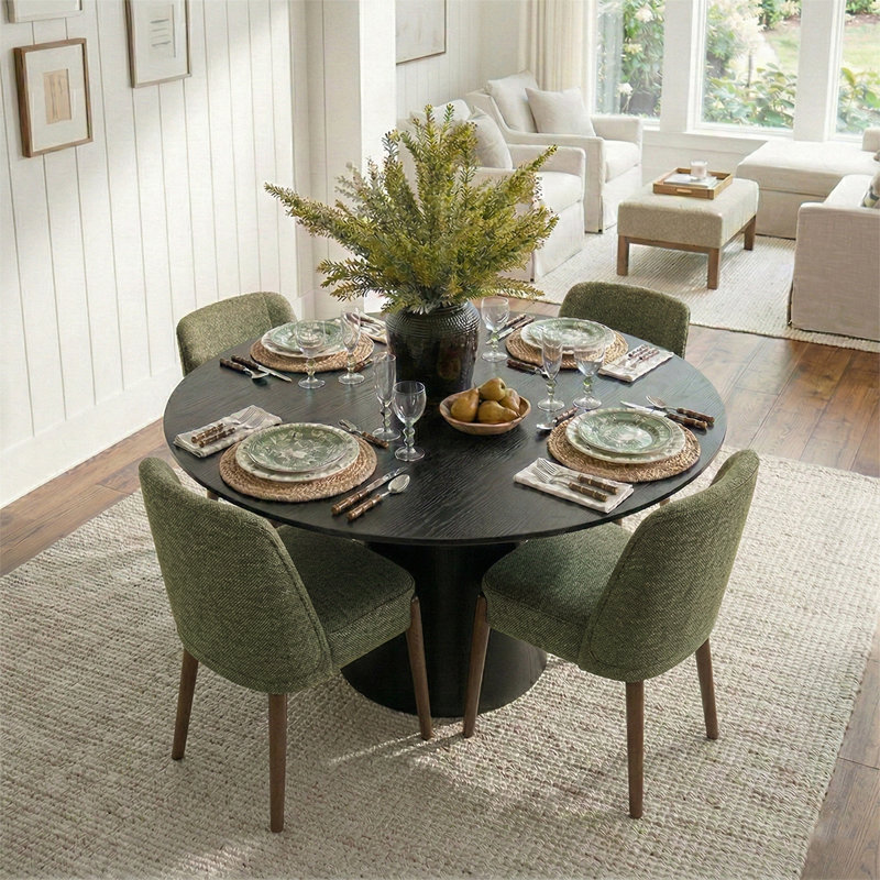 Ensemble de table de salle à manger pour 4 personnes avec table ronde et 4 chaises d'appoint rembourrées, Vert