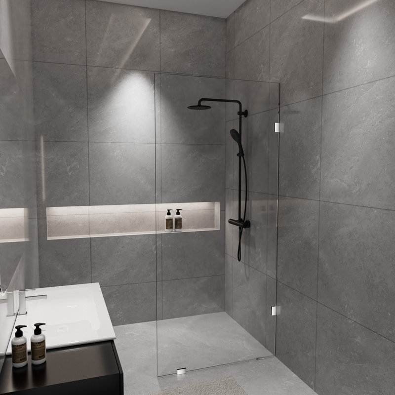 36 po X P 78 po H Porte de douche à panneau simple sans cadre H 3/8 po Verre transparent, Chrome