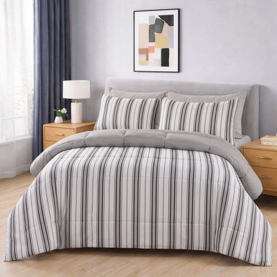 3-Piece Soft Microfiber Comforter Set Double/Queen Size - Blue and Grey Geometric Print, All-Season Hypoallergenic Bedding