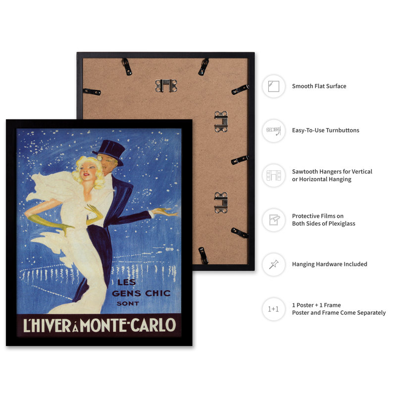 L'hiver à Monte-Carlo, Cadre noir, Affiche, H 08 po x l 10 po