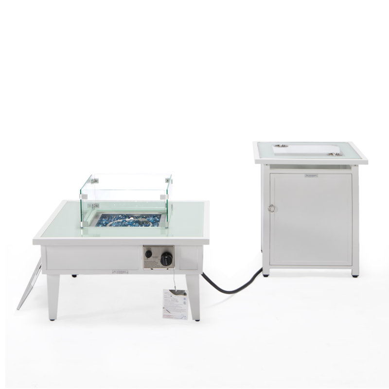 Walbrooke Square Propane Smokeless Fire Pit Table with Hidden Fuel Tank, White