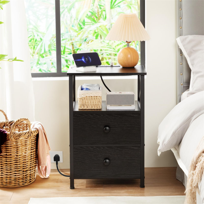 40cm W Metal Bedside Table, Black