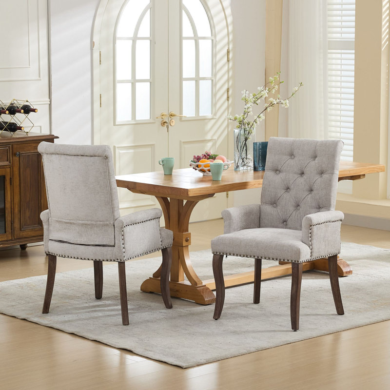 Chaise de salle à manger rembourrée en tissu de chenille, Beige