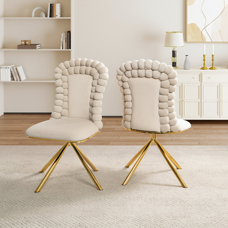 Ensemble de 2 chaises de salle à manger en velours pour le salon, Beige