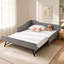 Lit de jour simple 80 po L gris avec lit gigogne escamotable et port USB, garniture cloutée pour chambre d'amis, petits espaces-130827199-130827200