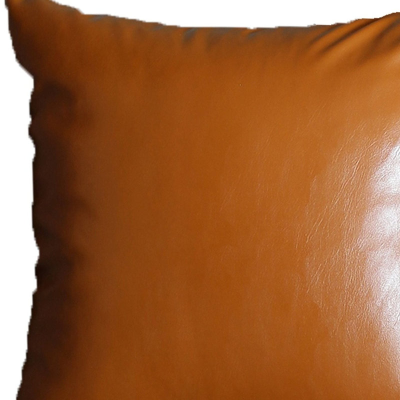  Housse et insert de coussin décoratif carré en similicuir, Brun, 17 po x 17 po, 4