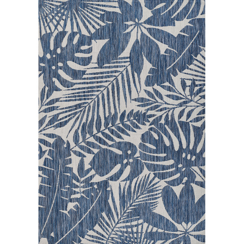 Blue and White Geometric Floral Indoor/Outdoor Runner Rug