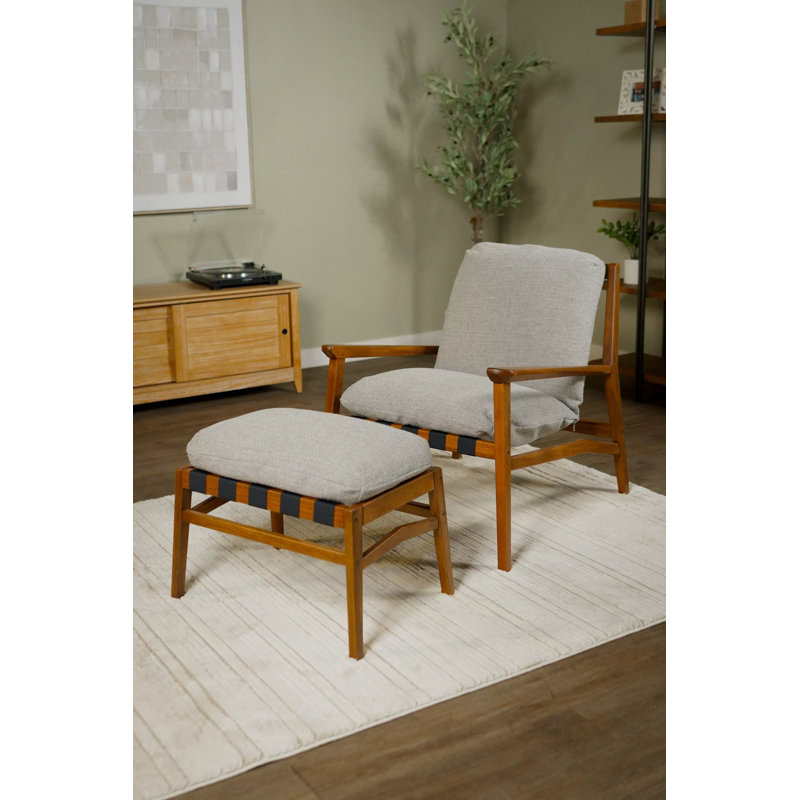 Méridienne Mid Century, Mélange de lin gris pierre, Gris anthracite