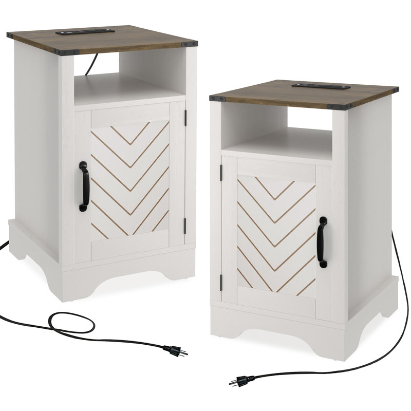 Bradford Bedside Table, Off White/Brown, 1