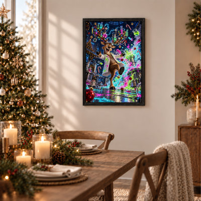 " Cartoon Reindeer Scientist In Neon Lab Christmas "