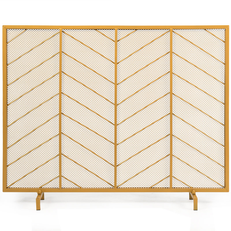 Gold Chevron Pattern Steel Mesh Fireplace Screen