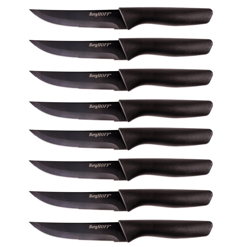 Ensemble de couteaux à steak 8 pièces BergHOFF avec lame antiadhésive 8,5 po, Noir