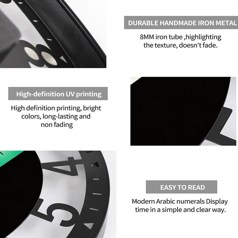 Horloge murale 10 po 2026 | Quartz silencieux, chiffres arabes, imprimé UV, Dégradé de vert